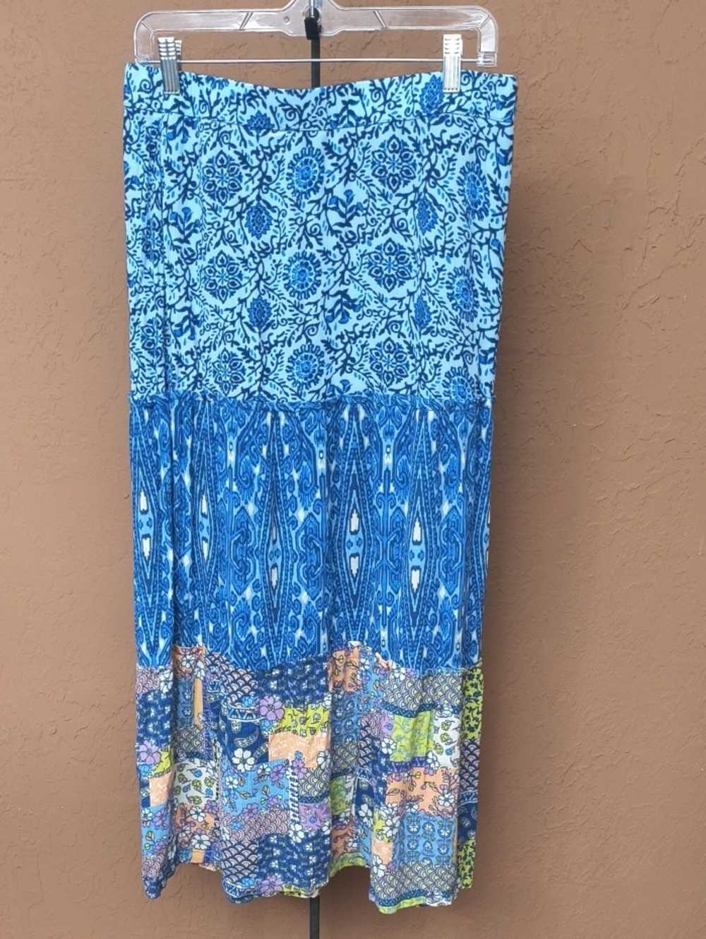 Canyon Retreat Women's Boho Patchwork Ruffled Print Tiered Maxi Skirt Size Small